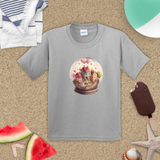 Valentine Kids Shirts/ Valentines Day Watercolor Pink Village Snowglobe Children T Shirts