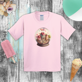 Valentine Kids Shirts/ Valentines Day Watercolor Pink Village Snowglobe Children T Shirts