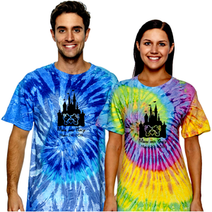 Disney Couple Tie Dye Shirts/ Custom Kissing Minnie, Mickey Mouse Castle Matching Vacation Tie Dye T-Shirt/ Disney Married Honeymoon Shirt
