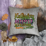 Halloween Movie Pillow/ Halloween Movie Marathon In Progress Purple Orange Marquee Faux Leather Square Pillow Zippered Cover