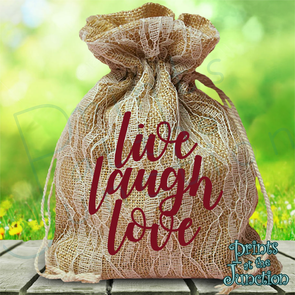 Burlap And Ivory Lace Large Gift Favor Bag/ Live Laugh Love Gift Bag/ Rustic Burlap Bridesmaid Gift/ Wedding Favors/ Country Burlap Bag
