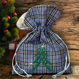 Christmas Plaid Fabric Gift Bag/ Country Christmas Plaid Gift Bag With Glitter Green Christmas Tree/ Rustic Blue Plaid/ Red Plaid Christmas Bag