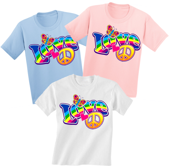 Rainbow Peace Love Kids Shirt/ Butterfly, Rainbow Love And Peace Sign Youth/ Toddler Shirt/ Children’s Rainbow T-Shirt
