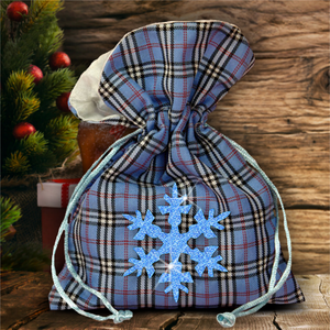 Christmas Plaid Fabric Gift Bag/ Country Christmas Plaid Gift Bag With Glitter Blue Snowflake/ Rustic Red Plaid/ Blue Plaid Christmas Bag