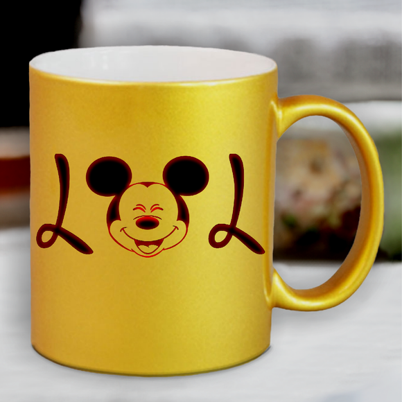 Disney Mickey Mouse Coffee Mug / LOL Mickey Pearl Metallic Coffee Lover Mug / Disney Mickey Laughing Out Loud Coffee Mug Gift