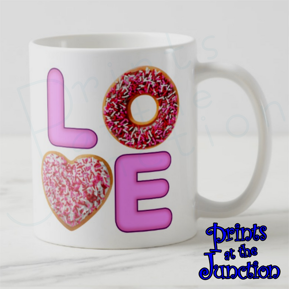 Donuts Coffee Mug/ I Love Donuts Coffee Mug/ Donuts Sprinkles Coffee Lover/ Donut Lover Gift/ Love Heart Donut Coffee Mug