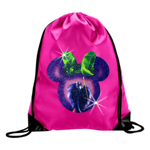 Maleficent Minnie Mouse Glitter Backpack/ Disney Glitter Maleficent Drawstring Bag/Halloween Maleficent And Green Fire Minnie Bow Travel Bag