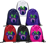 Maleficent Minnie Mouse Glitter Backpack/ Disney Glitter Maleficent Drawstring Bag/Halloween Maleficent And Green Fire Minnie Bow Travel Bag
