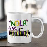 Mardi Gras Mugs/ NOLA Carnival Parade Antique Truck Harlequin Purple Green Fleur De Lis Coffee Mug Gift