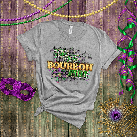 Mardi Gras Shirts/ New Orleans Take Me To Bourbon Street Purple Argyle Cinema Letter Lights Party T shirts