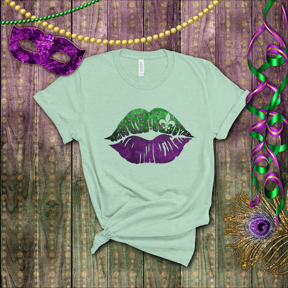 Mardi Gras Shirts/ New Orleans NOLA Purple, Green Watercolor Lips With Fleur De Lis T shirts