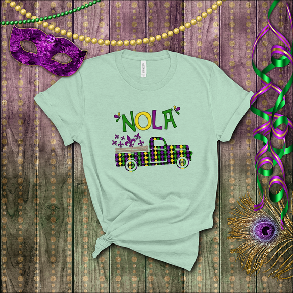 Mardi Gras Shirts/ New Orleans NOLA Purple, Green, Yellow Argyle Vintage Truck Fleur De Lis Party T shirts
