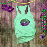 Mardi Gras Tanks/ New Orleans NOLA Purple, Green Watercolor Lips With Fleur De Lis Tank Tops