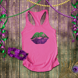 Mardi Gras Tanks/ New Orleans NOLA Purple, Green Watercolor Lips With Fleur De Lis Tank Tops