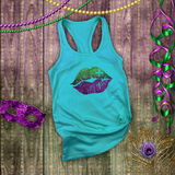 Mardi Gras Tanks/ New Orleans NOLA Purple, Green Watercolor Lips With Fleur De Lis Tank Tops
