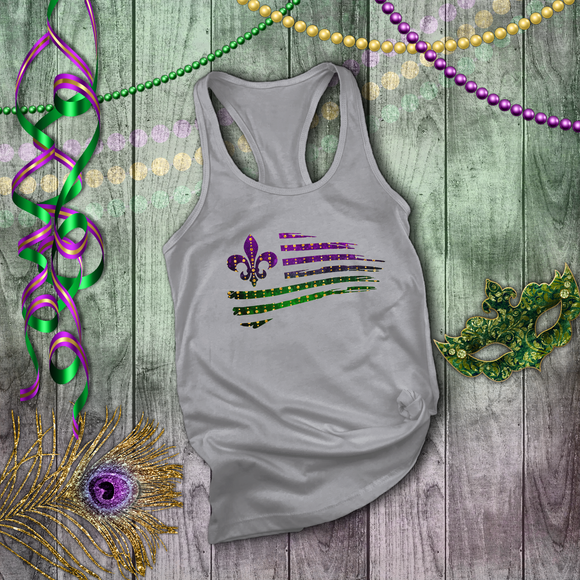 Mardi Gras Tanks/ New Orleans NOLA Fleur De Lis Purple, Green Flag Tank Tops