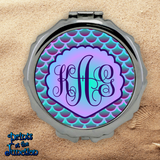 Monogram Mermaid Compact Mirror/ Nautical Mermaid Bridesmaid Compact Purse Mirror/ Custom Seashell Pocket Mirror Cosmetics Birthday Gift