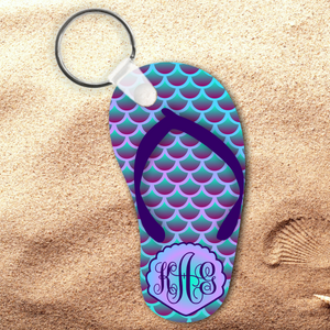 Mermaid Monogrammed Flip Flop Keychain/ Monogrammed Flip Flop Mermaid Key Charm/ Mermaid Monogrammed Flip Flop Shaped Aluminum Keychain