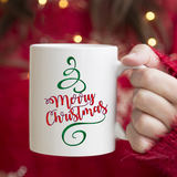 Christmas Mug/ Merry Christmas Swirly Flourish Tree Holiday Coffee Mug