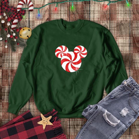 Disney Christmas Sweatshirt/ Peppermint Red Candy Swirl Shirt/ Mickey Mouse Holiday Fleece Sweater