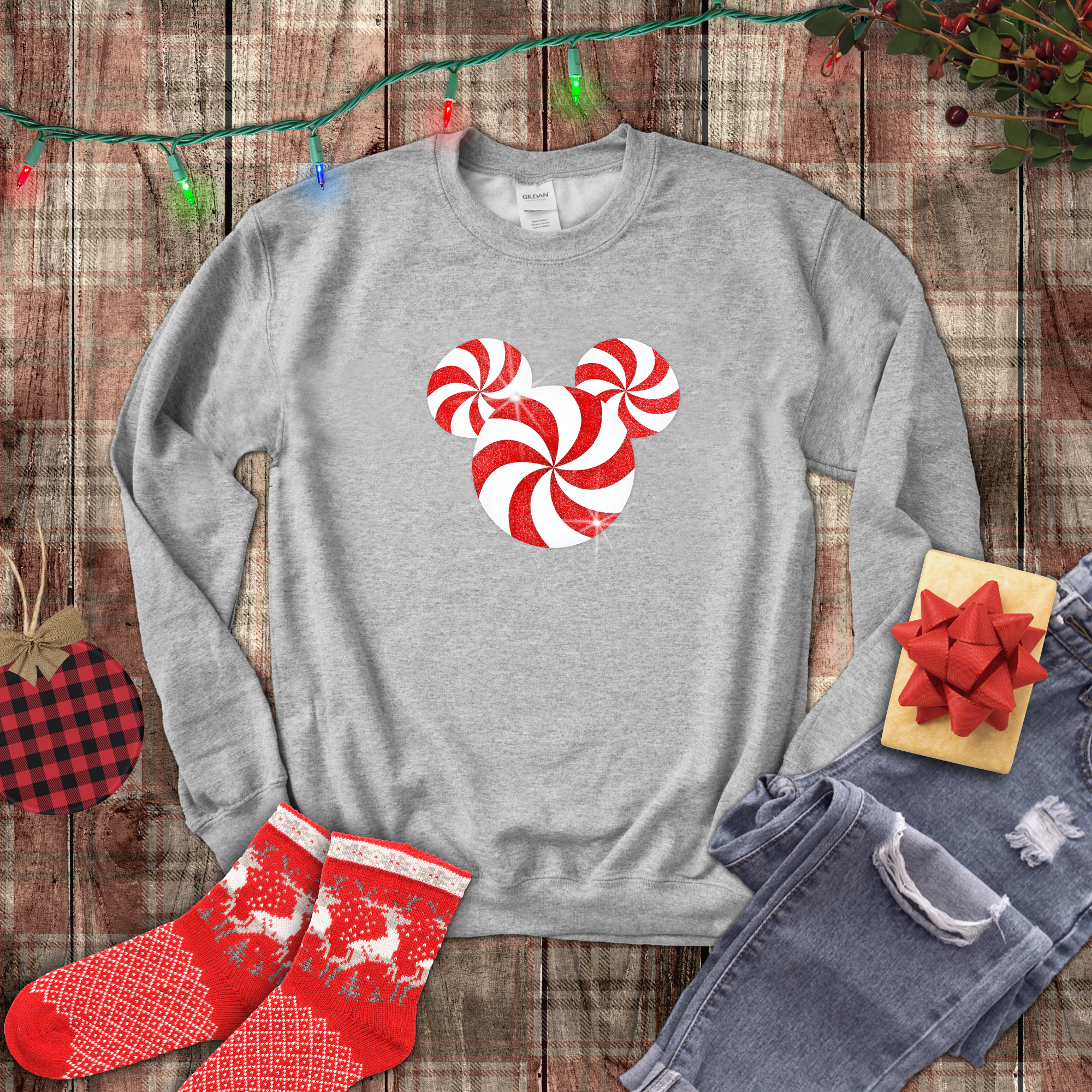 Disney Christmas Sweatshirt/ Peppermint Red Candy Swirl Shirt/ Mickey – Jin  Jin Junction