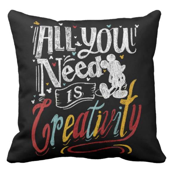Disney Mickey Mouse Pillow/ Mickey Mouse Creativity Chalkboard Throw Pillow Décor/ Chalkboard Mickey Mouse Quote Bedroom Pillow Gift