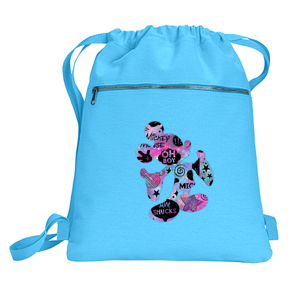 Disney Mickey Mouse Quotes Backpack/ Mickey Mouse Pose Cartoon Pink And Blue Pattern Art Vacation Park Bag