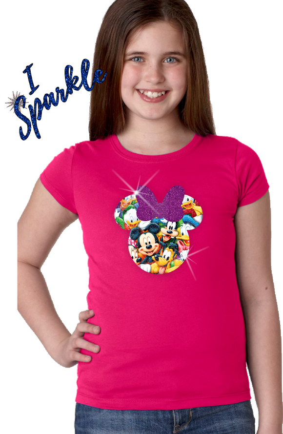 Minnie Mouse Glitter Girls Shirt/ Disney Glitter Minnie Mouse Bow Girls T-shirt/ Disney Vacation/ Mickey And Friends Photo Glitter Selfie Shirts