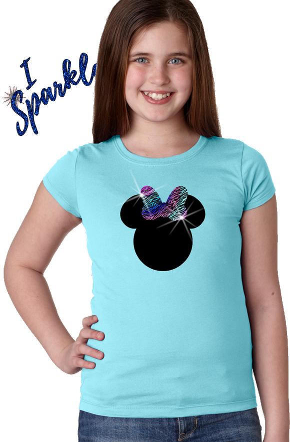 Minnie Mouse Glitter Girls Shirt/ Disney Glitter Minnie Mouse Bow Girls T-shirt/ Animal Print Minnie Bow Disney Tee