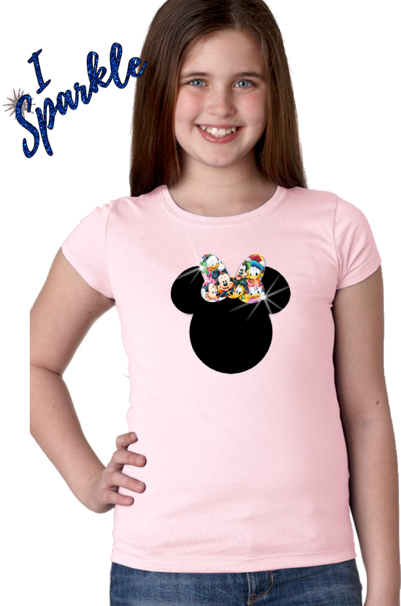 Minnie Mouse Glitter Girls Shirt/ Disney Glitter Minnie Mouse Bow Girls T-shirt/ Disney Vacation/ Mickey And Friends Photo Glitter Bow Shirt