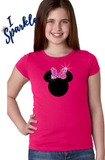 Minnie Mouse Glitter Girls Shirt/ Disney Glitter Minnie Mouse Bow Girls T-shirt/ Summer Glitter Watermelon And Polka Dot Pink Bow Disney Shirt