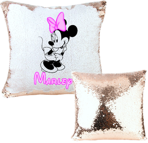 Custom Disney Sequin Pillow/ Minnie Mouse Rose Gold Mermaid Throw Pillow Gift/ Disney Personalized Reversible Flip Sequin Zipper Pillows