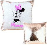 Custom Disney Sequin Pillow/ Minnie Mouse Rose Gold Mermaid Throw Pillow Gift/ Disney Personalized Reversible Flip Sequin Zipper Pillows