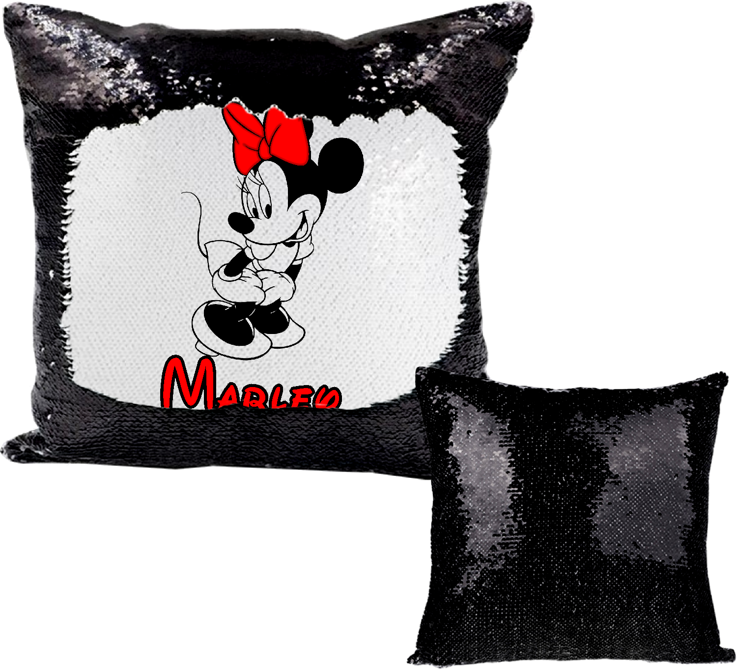 Custom Sequin Pillow Minnie Mouse Red Black Mermaid Throw Pillow
