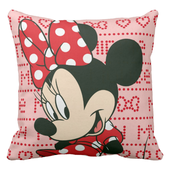 Disney Minnie Mouse Pillow/ Minnie Mouse Throw Pillow Décor/ Minnie Mouse Bedroom Pillow Gift/ Minnie Polka Dot Red Bow And Dress