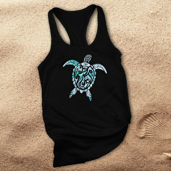 Beach Turtle Tank/ Aqua Ocean Watercolor Art Nautical Tank Tops