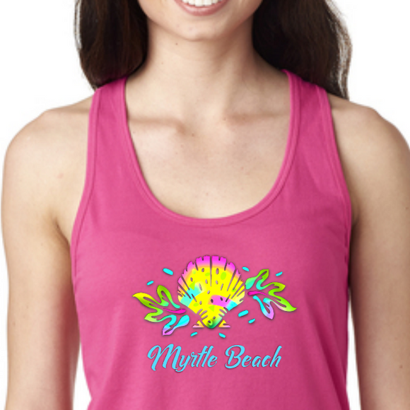 Myrtle Beach Seashell Neon Beach Tank/ Tropical Women’s Tank Top/ Nautical Neon South Carolina Beach Ocean Seashell Summer Tropical Vacation Tank Top
