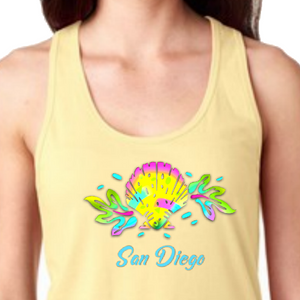 San Diego Seashell Neon Beach Tank/ Tropical Women’s Tank Top/ Nautical Neon California Beach Ocean Seashell Summer Tropical Vacation Tank Top