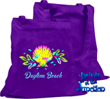 Seashell Neon Beach Tote Bag/ Tropical Daytona Tote/ Neon Daytona Beach Seashell Summer Boat/ Beach/ Book/ Shopping Bag Gift/Summer Vacation Tote