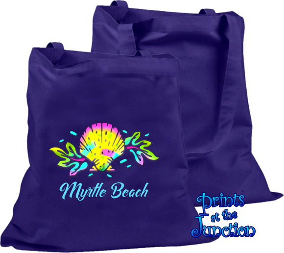 Seashell Neon Beach Tote Bag/ Tropical Myrtle Beach Tote/ Neon Myrtle Beach Seashell Summer Beach/ Book/ Shopping Bag Gift/ Summer Vacation Tote
