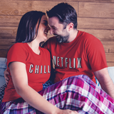 Netflix And Chill Couple Men/ Women Shirt/ Netflix And Chill Matching Movie Night Couple T-Shirts/ Cute Couple Pajama T-shirts/ Date Night Shirts
