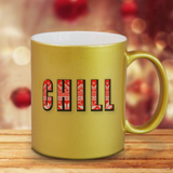 Netflix And Chill Christmas Mugs/ Red Christmas Sweater Movie Marathon Metallic Silver, Gold Couple Coffee Mugs