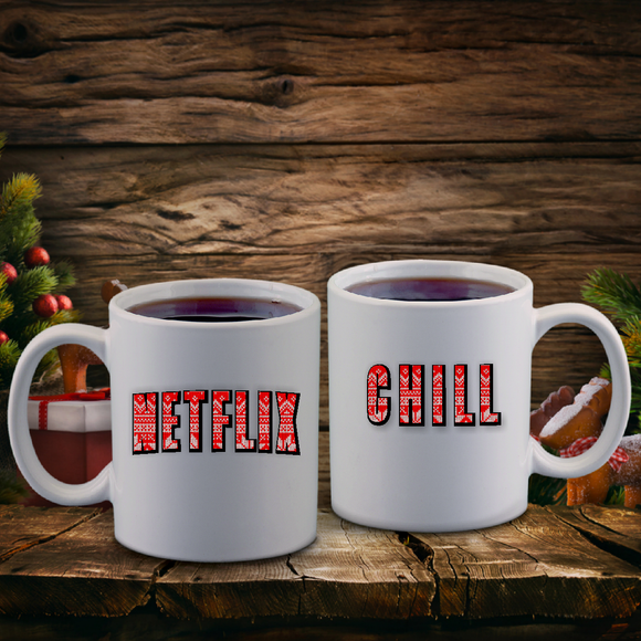 Netflix, Chill Coffee Mugs / Red And White Christmas Sweater Netflix And Chill Coffee Mug/ Matching Couple Coffee Lover Gift