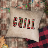 Netflix And Chill Pillows/ Ugly Christmas Sweater Couple Movie Night Faux Leather Square Pillow Zippered Cover