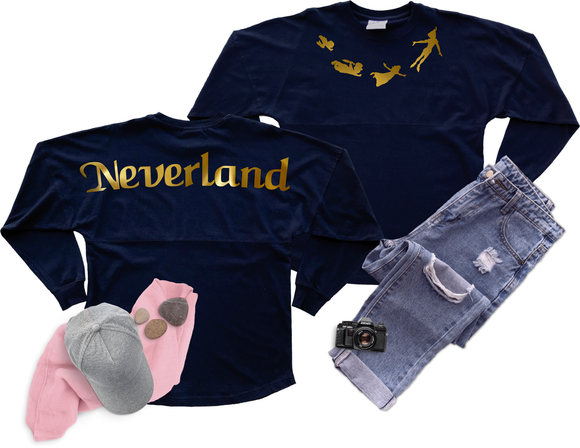 Disney Neverland Jersey/ Peter Pan Spirit Shirts/ Disney Metallic Gold Neverland Peter Pan Vacation Oversized Jersey Top
