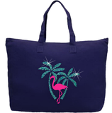 Flamingo Tote Bag/ Glitter Nautical Blue Green Palm Trees Flamingo Tote/ Tropical Pink Flamingle Beach Summer Beach Bag/ Canvas Tote