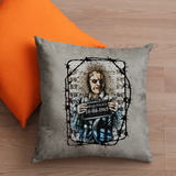 Halloween Pillow/ Beetlejuice Jailhouse Mugshot Grunge Gothic Vintage Horror Movie Faux Leather Square Pillow Zippered Cover