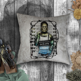 Halloween Pillow/ Frankenstein Jailhouse Mugshot Grunge Gothic Vintage Horror Movie Faux Leather Square Pillow Zippered Cover