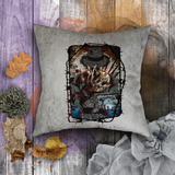 Halloween Pillow/ Freddy Jailhouse Mugshot Grunge Gothic Vintage Horror Movie Faux Leather Square Pillow Zippered Cover