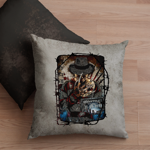 Halloween Pillow/ Freddy Jailhouse Mugshot Grunge Gothic Vintage Horror Movie Faux Leather Square Pillow Zippered Cover